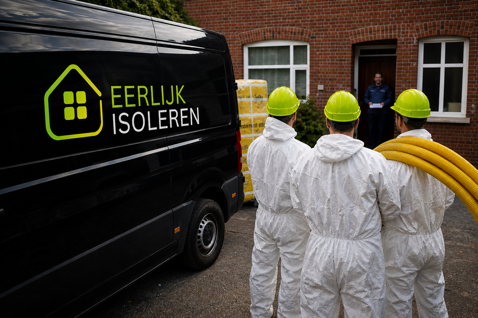 uitvoerders wachten voor deur